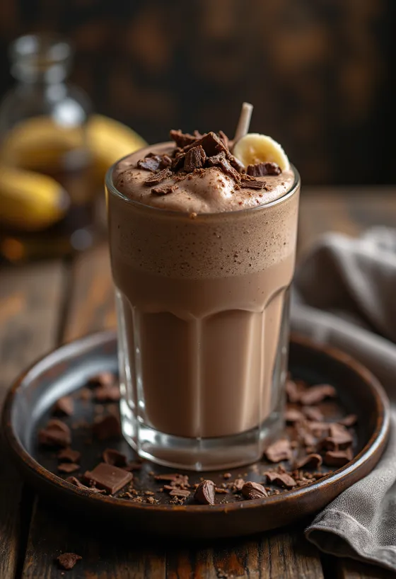Batido de banana e chocolate em copo