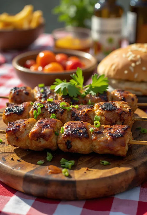 Espetadas de carne de camelo servidas com salada fresca e pão pita
