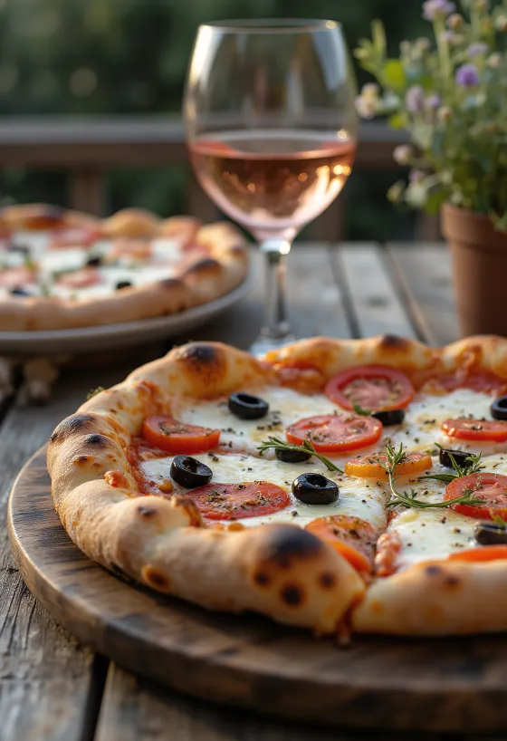 Pizza Provençale com tomate, azeitonas e ervas