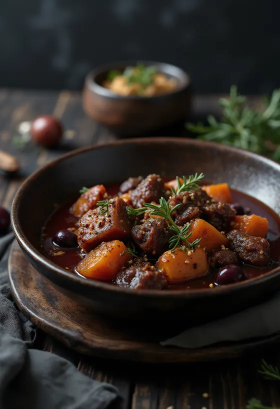 Pörkölt de veado, prato de caça húngaro decorado com salsa