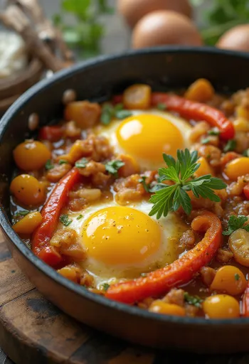 Ratatouille com legumes assados coloridos, decorado com ervas frescas