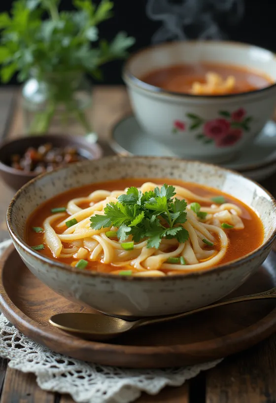 Sopa coreana Sujebi picante com massa caseira