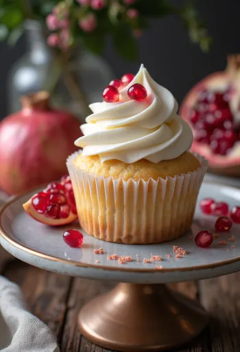 Cupcake de romã com bagos vermelhos