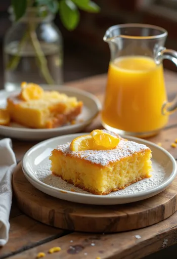 Bolo de mel e laranja servido