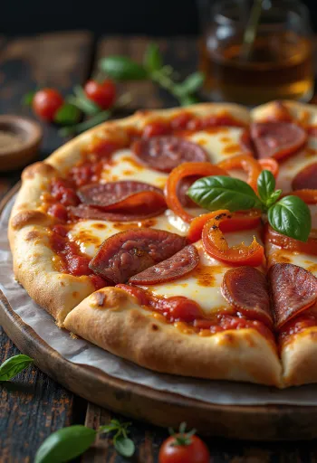 Pizza alla Campagnola com salame e vegetais