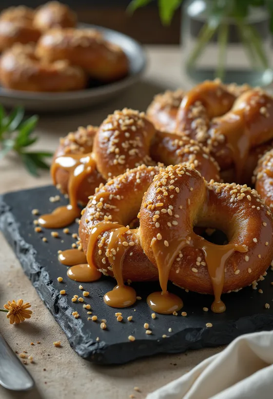 Pretzel de caramelo servido