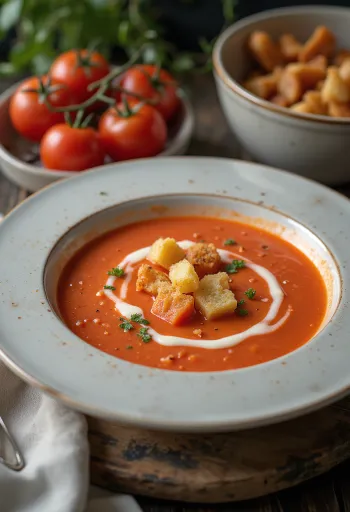 Sopa de tomate cremosa com manjericão fresco