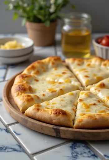 Pizza alla Crema com queijo cremoso e manjericão