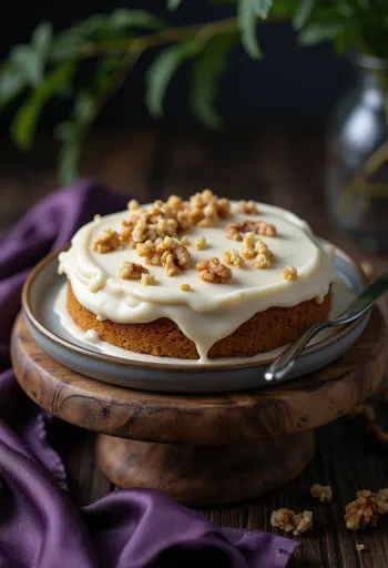 Bolo de cenoura vegan servido com creme de caju