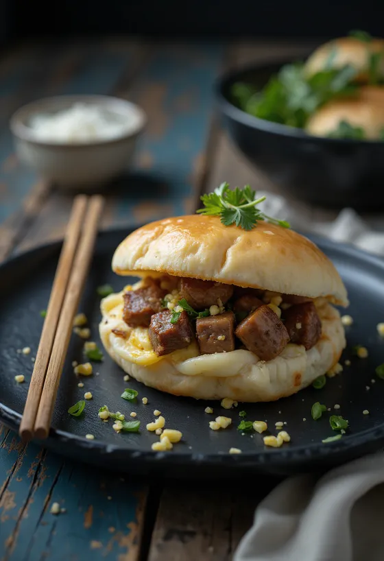 Baozi fechado recheado com carne de borrego assada