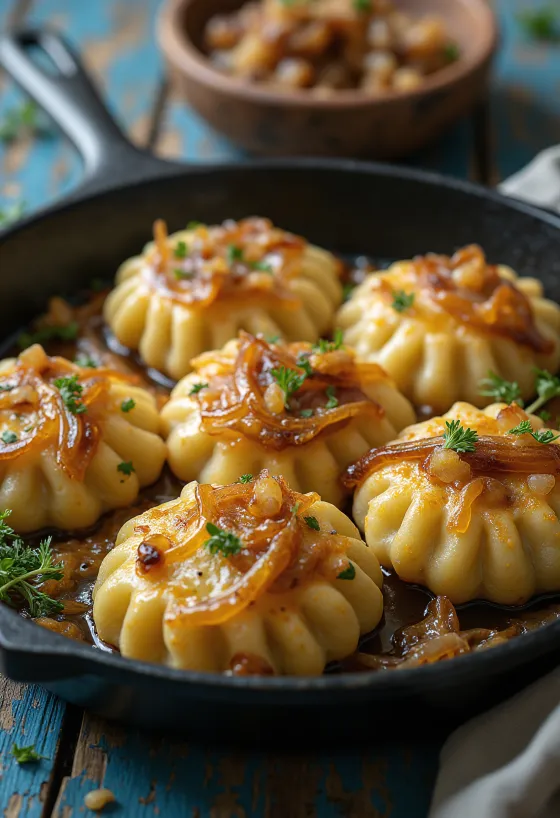 Dödölle crocante servido com natas azedas e cebola frita