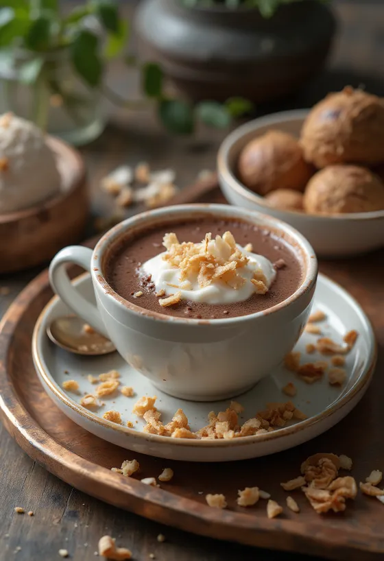 Bebida quente de coco servida fresca