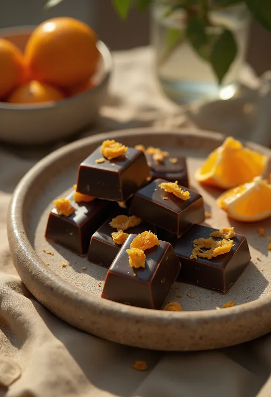 Chocolate de laranja servido num prato