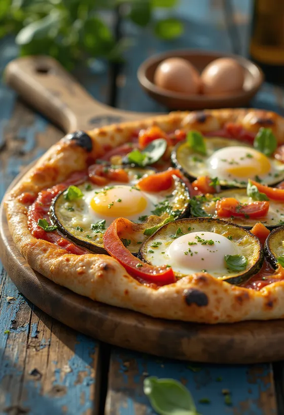 Pizza alla Griglia com vegetais grelhados