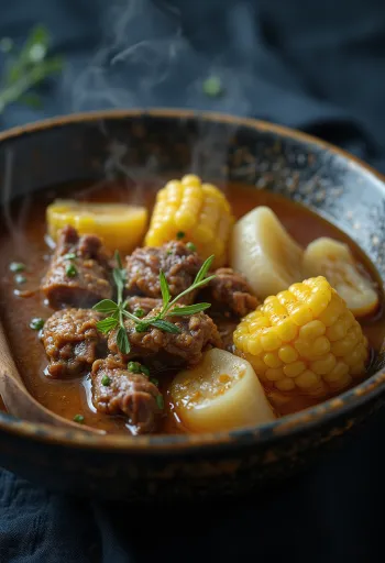 Sancocho de res com carne de vaca e tubérculos, servido fresco