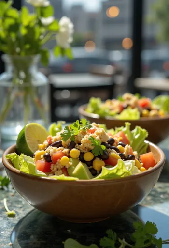 Salada taco vegan com chips de tortilha e vegetais