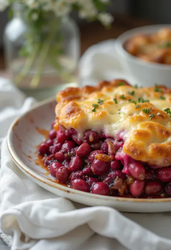 Gratinado de beterraba e feijão servido