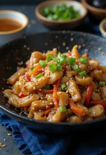 Salteado de crocodilo servido com arroz e legumes.