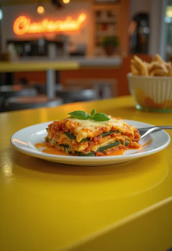 Lasanha vegana com folhas de curgete e molho de tomate com lentilhas