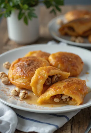 Hotteok de batata-doce servido, decorado com coentros frescos