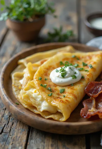 Crepes salgados de queijo de ovelha acabados de fazer