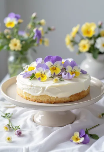 Bolo de primavera decorado com flores comestíveis