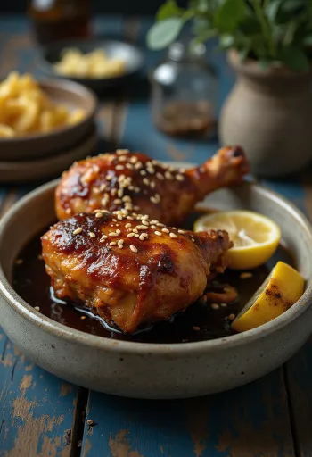 Frango frito ayam penyet com molho de soja doce e sambal