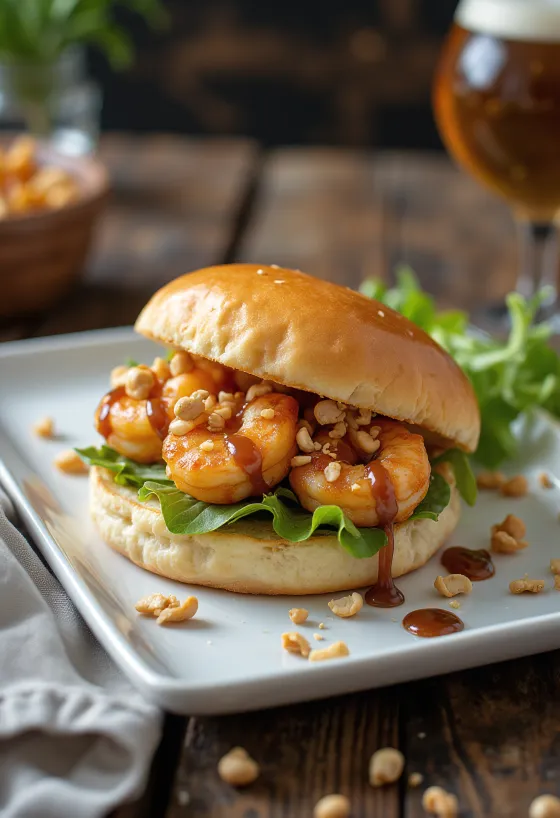 Gua bao aberto com camarões fritos coentros e amendoim