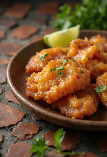 Chicharrón, carne de porco crocante servida