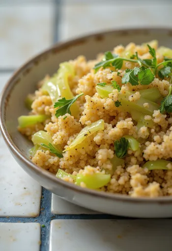 Bulgur picante com couve-lombarda servido