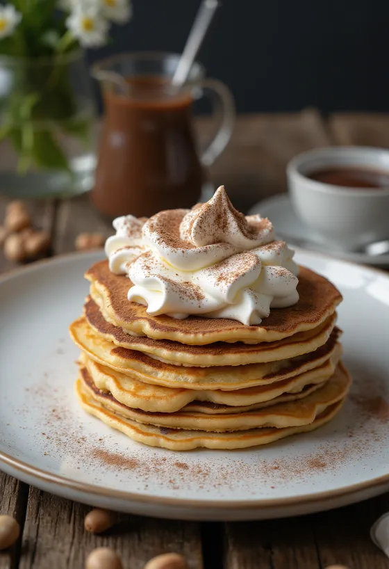 Bolo de crepes servido com Nutella e natas
