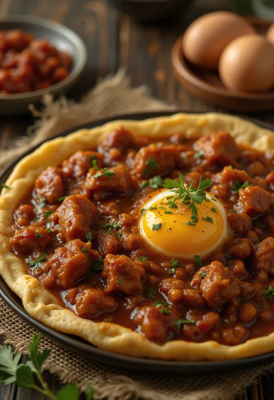 Doro Wat servido com ovo cozido e pão injera
