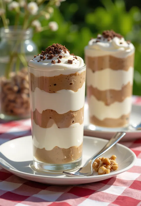 Taças de creme de castanha servidas