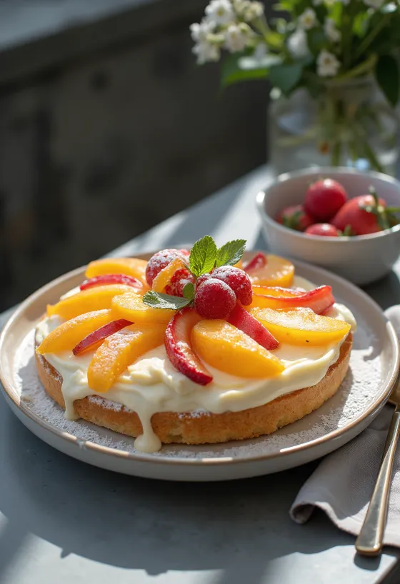 Bolo pão de ló com frutas frescas e gelatina