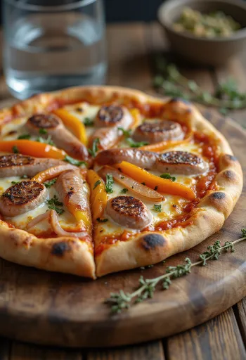 Pizza Viennese com salsicha austríaca, pimento e mozzarella