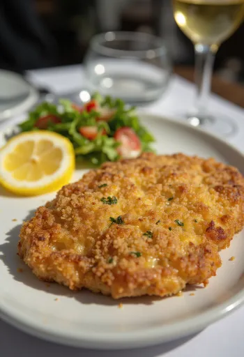 Costolete de porco panada frita dourada em polme crocante, servida com legumes frescos