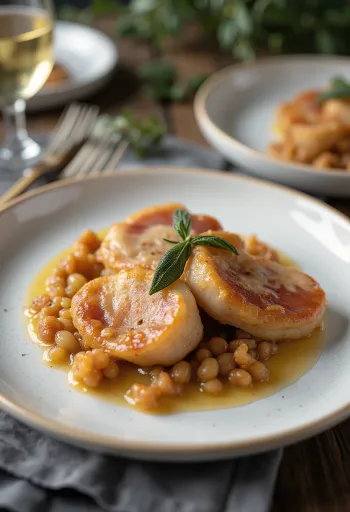 Saltimbocca com vitela clássica, presunto de Parma e salva, servida com molho de vinho branco