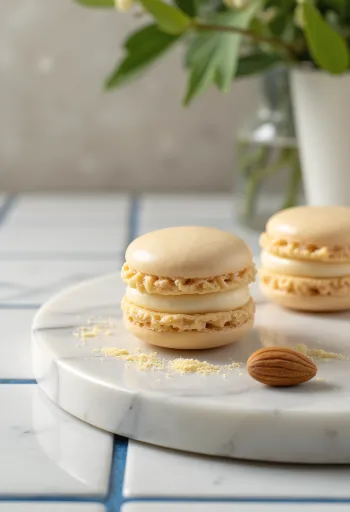 Macarons de amêndoa servidos em prato elegante