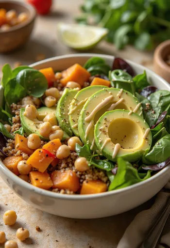 Buddha bowl de batata doce assada com quinoa e molho de tahini