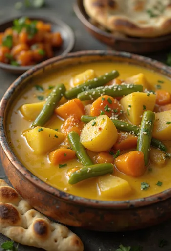 Caril de vegetais com leite de coco servido
