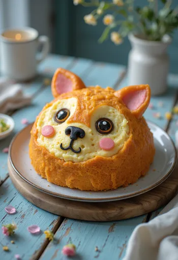 Bolo em forma de animal com cobertura de pasta de açúcar e decoração de raspas de chocolate