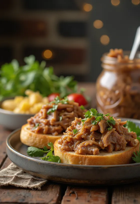 Rillette de pato em frasco de vidro com pão