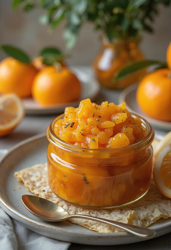 Chutney de laranja agridoce servido