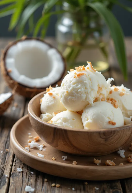 Gelado de coco e hortelã servido