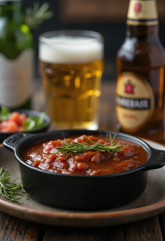 Molho barbecue de cerveja com alecrim servido