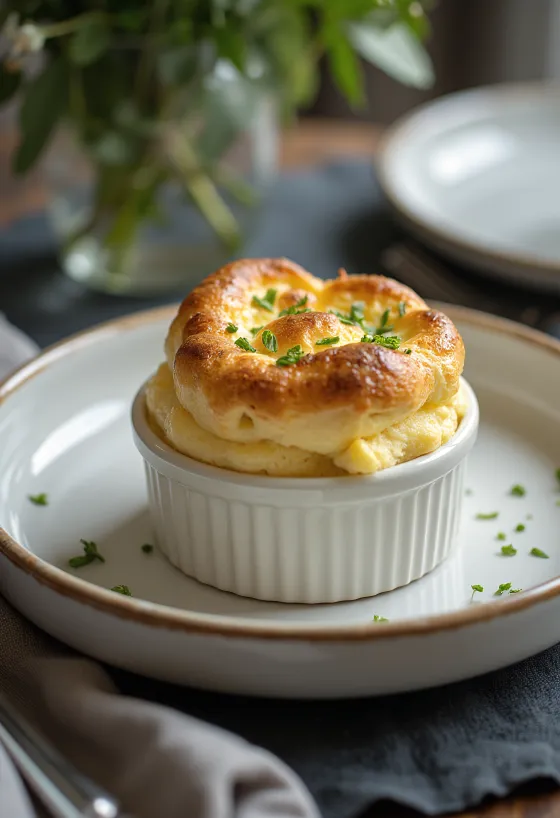 Soufflé de Queijo e Estragão servido