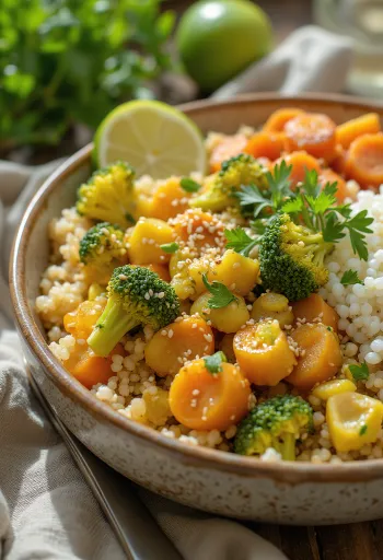 Buddha bowl de caril de vegetais servida