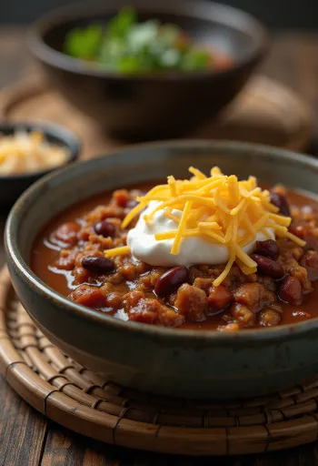 Chili de veado em tigela rústica