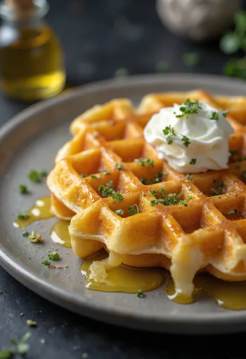 Waffles de trufa servidos com salsa fresca