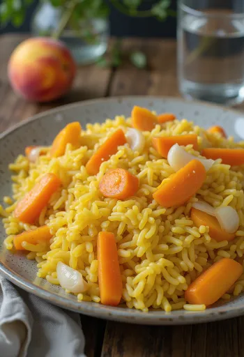 Plov com alperce, um prato doce e picante, servido com alperce